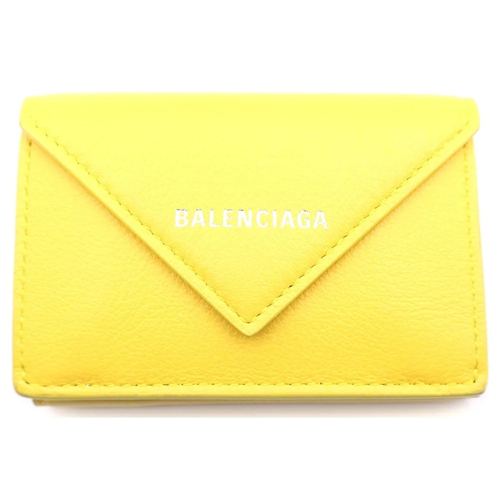 BALENCIAGA Paper Tri fold Wallet Yellow Leather coin wallet Purse